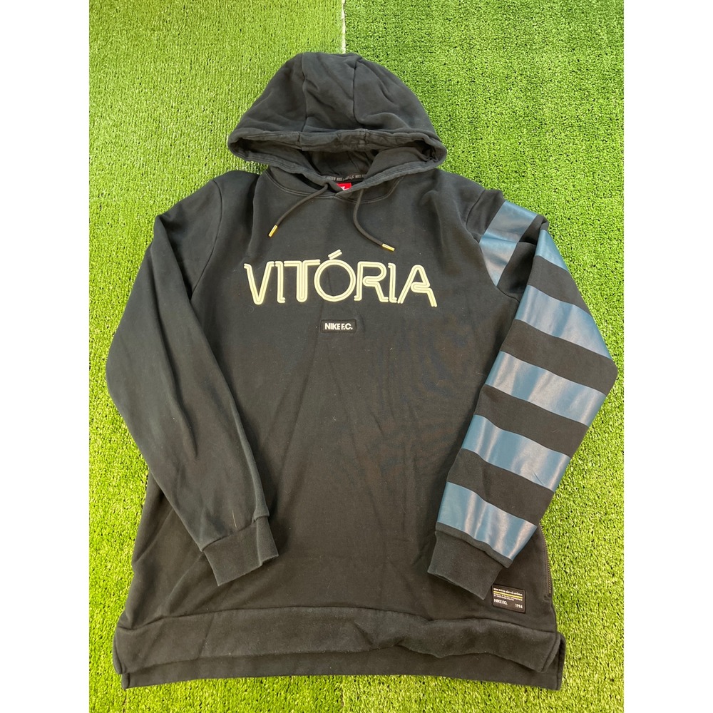 Nike Vitoria FC‎ Soccer Hoodie Black Sweatshirt Striped Sleeve Mens Medium